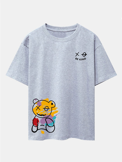 Perfeko™ Oversize T-Shirt – Graffiti Bear Print mit Drop-Shoulder-Design