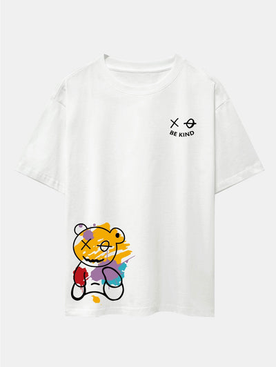 Perfeko™ Oversize T-Shirt – Graffiti Bear Print mit Drop-Shoulder-Design