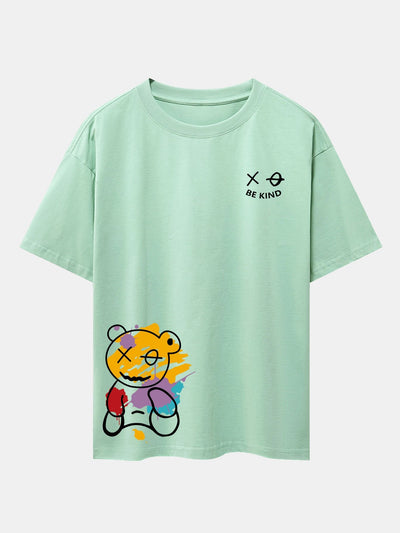 Perfeko™ Oversize T-Shirt – Graffiti Bear Print mit Drop-Shoulder-Design